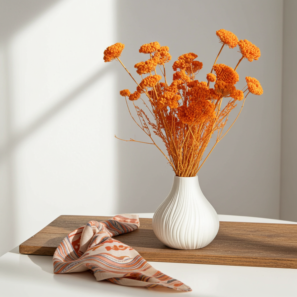 Sušená Achillea (Řebříček) v odstínu albicocca - detailní pohled